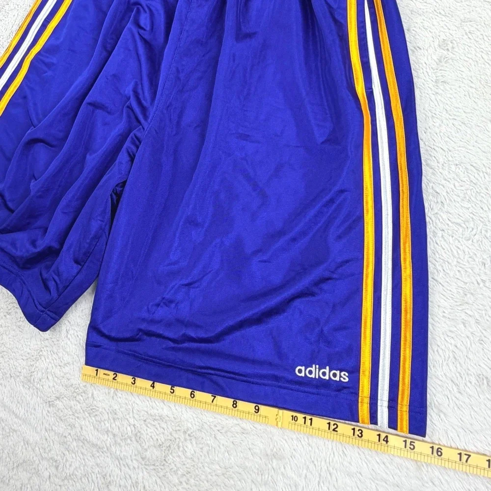 Adidas‎ Basketball Dazzle Sparkle Shorts Men XL Long Blue Yellow Striped VTG 10